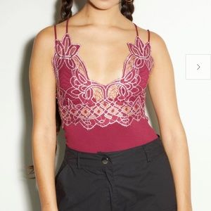 Burgundy Contrast Crochet Crisscross Bodysuit